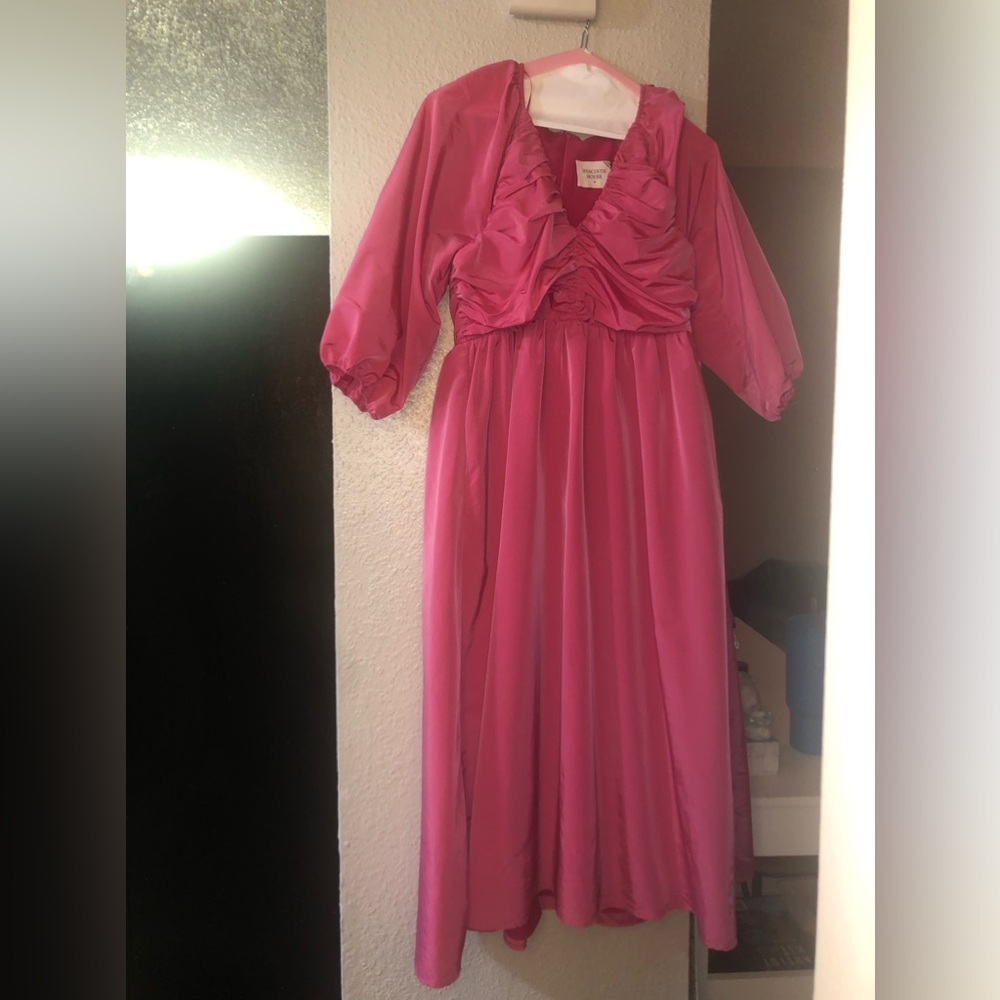 HYACINTH HOUSE
Fuchsia Ruched V-Neck Gia Maxi Dress